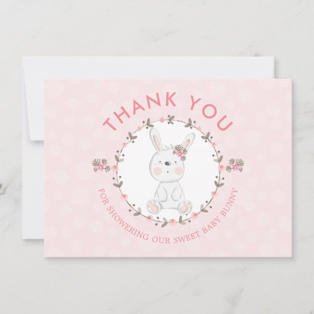 Sweet Bunny Floral Baby Shower Thank You Photo Note Card (Front)