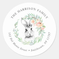 Sweet Bunny Floral Wreath Easter Return Address Classic Round Sticker