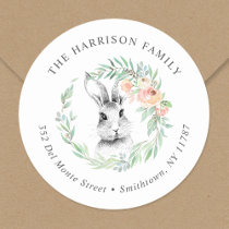 Sweet Bunny Floral Wreath Easter Return Address Classic Round Sticker