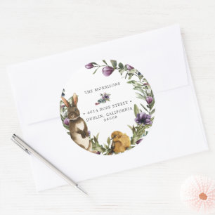 Sweet Bunny Floral Wreath Easter Return Address Classic Round Sticker