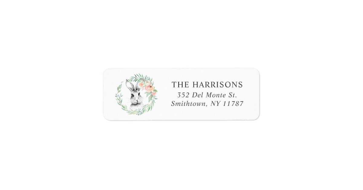 Sweet Bunny Floral Wreath Return Address Label | Zazzle