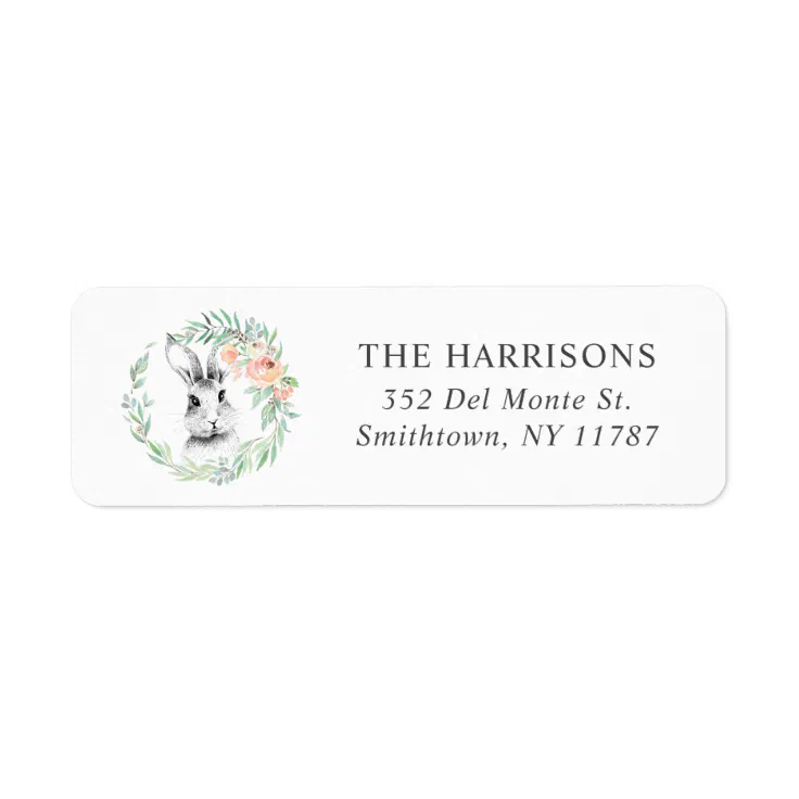 Sweet Bunny Floral Wreath Return Address Label | Zazzle