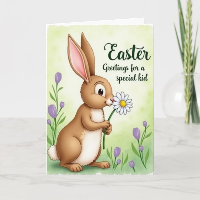 Sweet Bunny Flower Friend Card (Front)