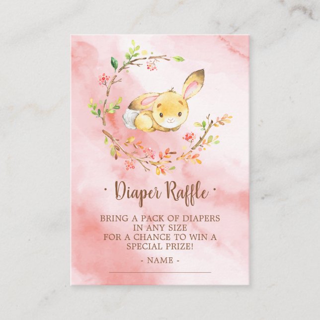 Sweet Bunny Girls Baby Shower Diaper Raffle Ticket Enclosure Card (Front)