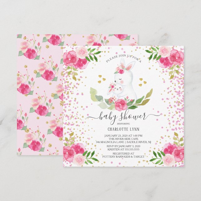 Sweet Bunny Girls Baby Shower Invitation (Front/Back)