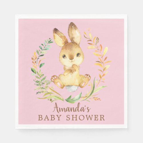 Sweet Bunny Girls Baby Shower Paper Napkins