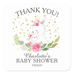 Sweet Bunny Girls Baby Shower Square Sticker