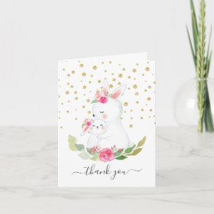 Sweet Bunny Girls Baby Shower Thank You Note