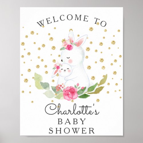 Sweet Bunny Girls Baby Shower  Welcome Sign