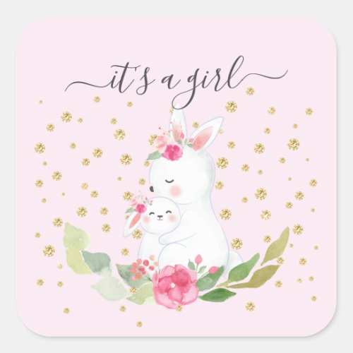 Sweet Bunny It a Girl Favor Sticker