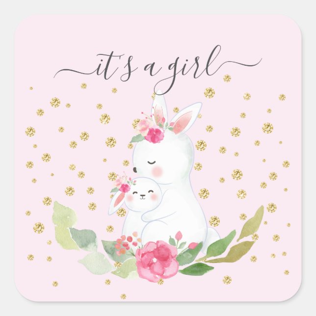 Sweet Bunny It' a Girl Favor Sticker (Front)