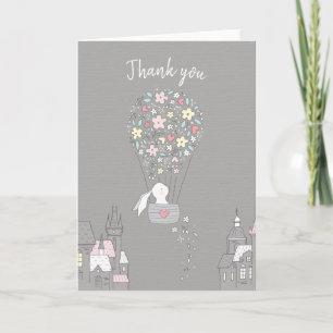 Sweet Bunny Love Floral Gray Thank You Card