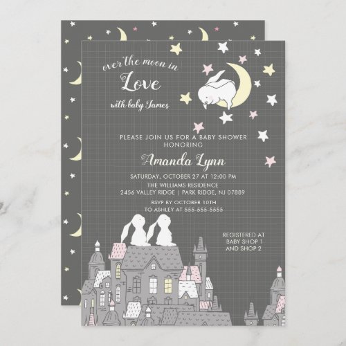 Sweet Bunny Love Moon Baby Shower Invitation