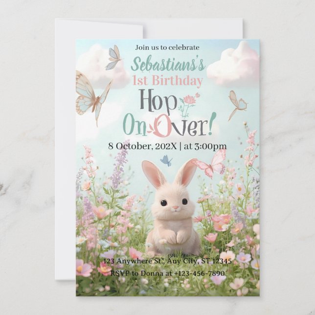 Sweet Bunny Meadow Birthday Invitation – Whimsical (Front)