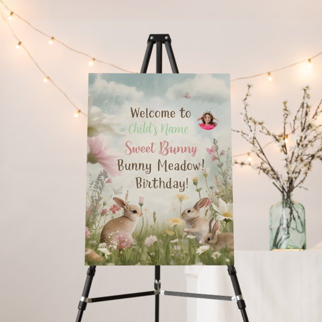 Sweet Bunny Meadow Birthday Party Poster – Cute Wa (In Situ (Stand))