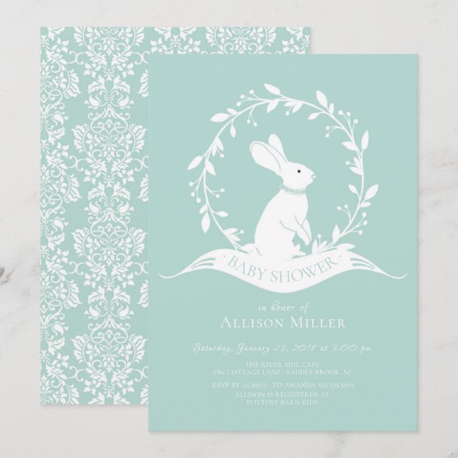 Sweet Bunny Neutral Baby Shower Invitation (Front/Back)