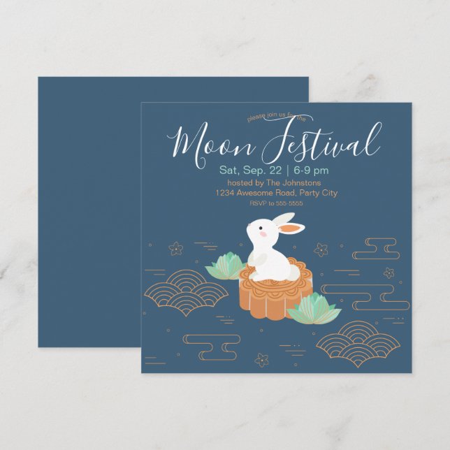 Sweet Bunny on Mooncake Mid-Autumn Festival Invitation (Front/Back)