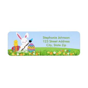 Sweet Bunny Paint Easter Eggs Address Label