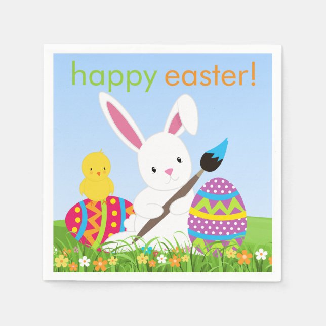 Sweet Bunny Paint Easter Eggs Paper Napkins (Front)