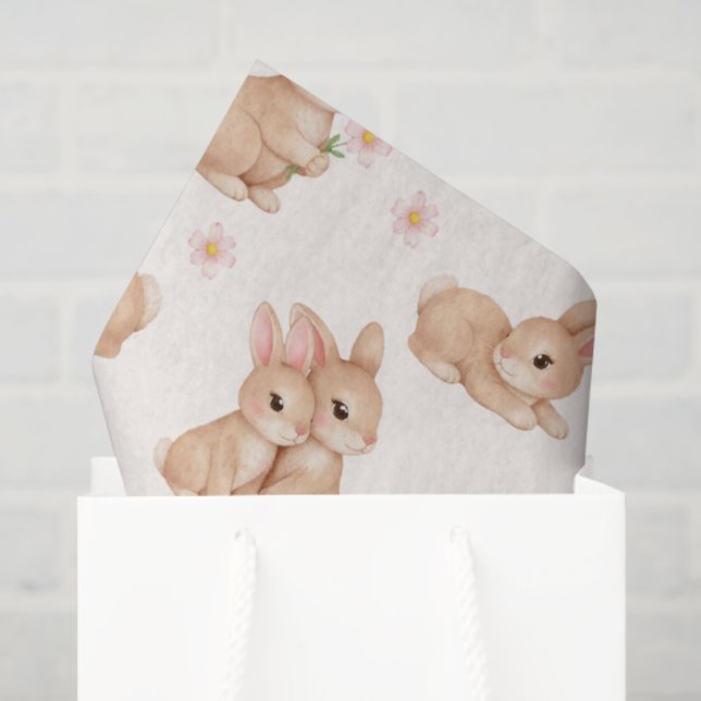 Sweet Bunny Pink Floral Pattern Tissue Paper (Gift Bag)