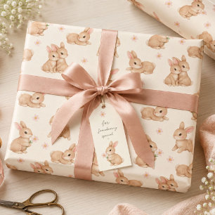 Sweet Bunny Pink Floral Pattern Wrapping Paper Sheets