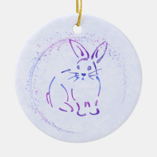 Sweet Bunny Rabbit - Add Text to Watercolor Style Ceramic Ornament