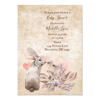 Sweet Bunny Rabbit and Flowers Girls' Baby Shower Invitation
