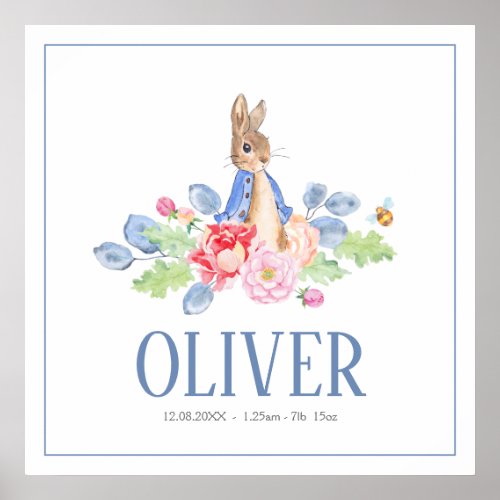 Sweet Bunny Rabbit  Custom Name New Baby Birth Poster