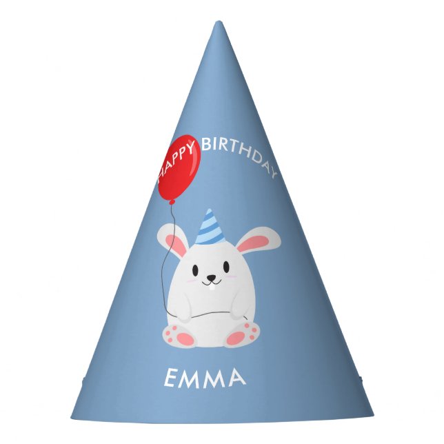 Sweet Bunny Rabbit Kids Birthday Party Hat (Front)