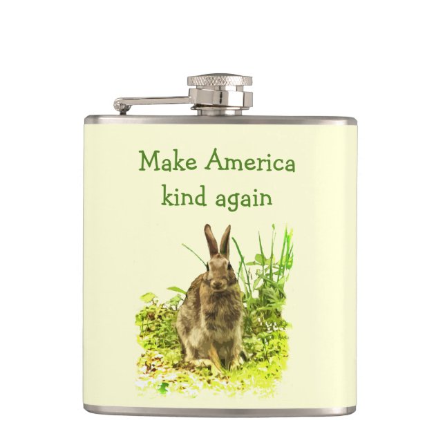 Sweet Bunny Rabbit Make America Kind Again Flask (Front)