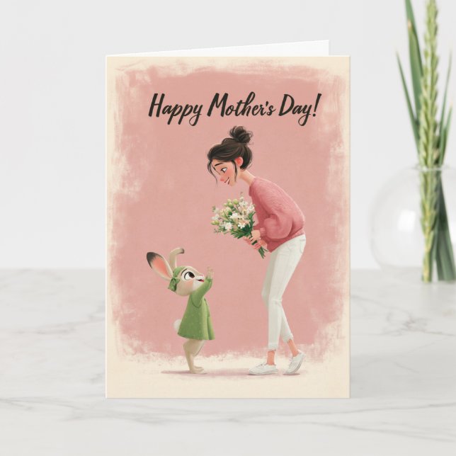 Sweet Bunny Reaching Up for Mom Mother’s Day Card (Front)