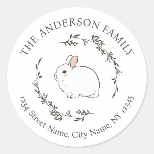 Sweet Bunny Simple Wreath Easter Return Address Classic Round Sticker