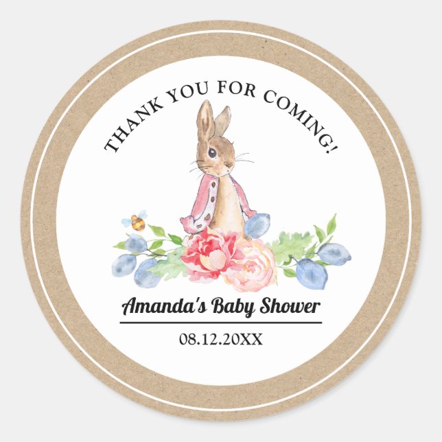 Sweet Bunny Thank You Baby Shower Favor Classic Round Sticker (Front)