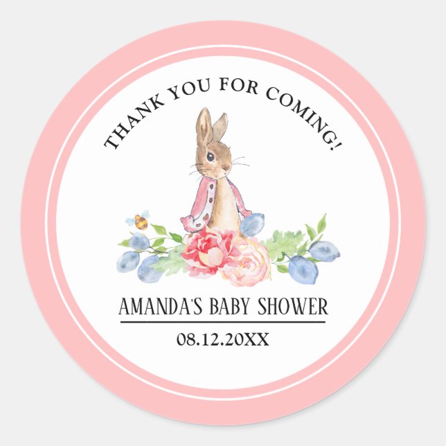 Sweet Bunny Thank You Baby Shower Favor Stickers (Front)
