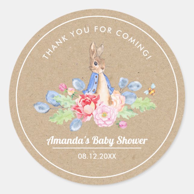 Sweet Bunny Thank You Baby Shower Favor Stickers (Front)