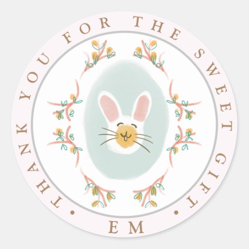 Sweet Bunny Thank You Initials Gift Sticker