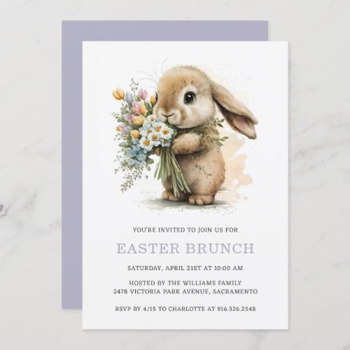 Sweet Bunny Tulips Wildflowers Easter Brunch Invitation