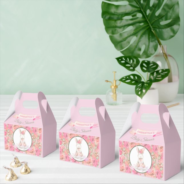 Sweet Bunny Watercolor Flowers Baby Shower Favor Boxes (Multiple)