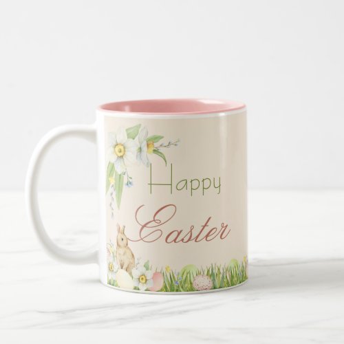 Sweet Bunny Watercolor Happy Easter Two_Tone Coffee Mug