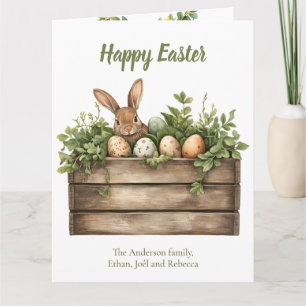 Sweet Bunny Watercolor Plants Eggs Easter  Card