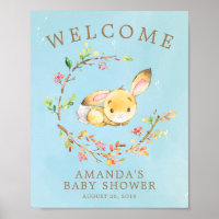 Sweet Bunny Welcome Boys Baby Shower Poster