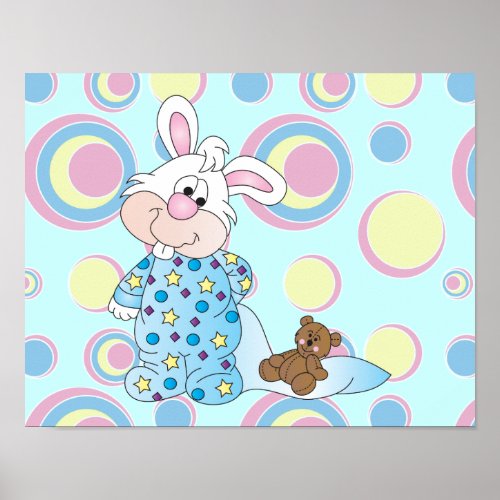 Sweet Bunny with Blanket and Teddy Bear   Poster