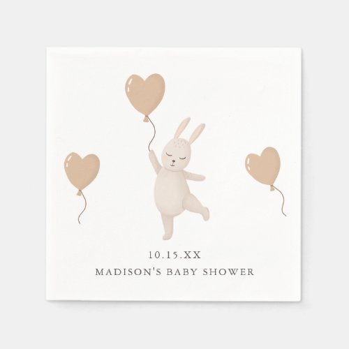 Sweet Bunny with Heart Balloon Baby Shower Napkins