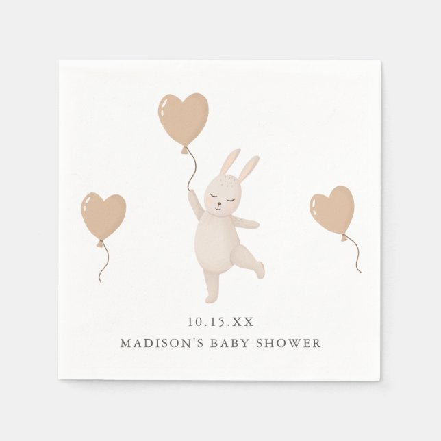 Sweet Bunny with Heart Balloon Baby Shower Napkins (Front)