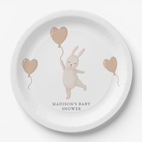 Sweet Bunny with Heart Balloon Baby Shower Paper Plates