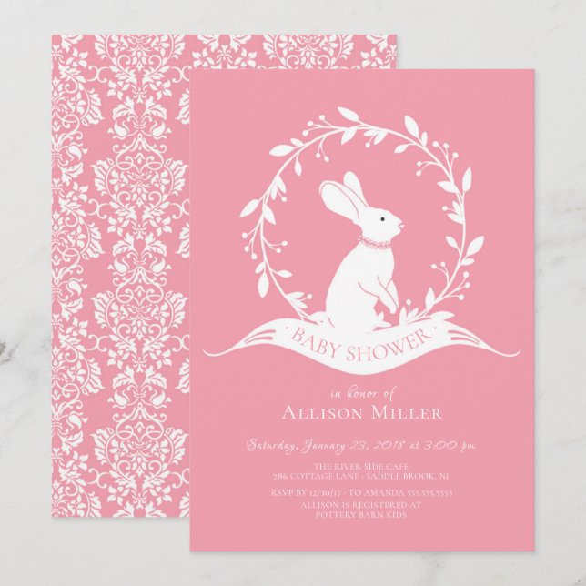 Sweet BunnyGirls Baby Shower Invitation (Front/Back)