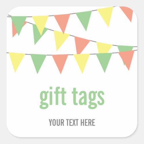 Sweet Bunting Gift Tags Showers  Party Favor Square Sticker