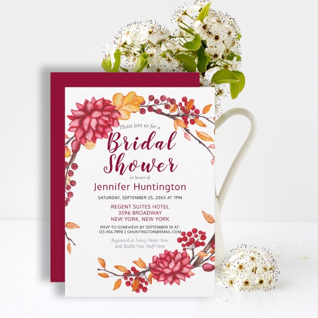 Sweet Burgundy Botanical Fall Floral Bridal Shower Invitation (Pretty Burgundy Fall Floral Bridal Shower Invitation
)