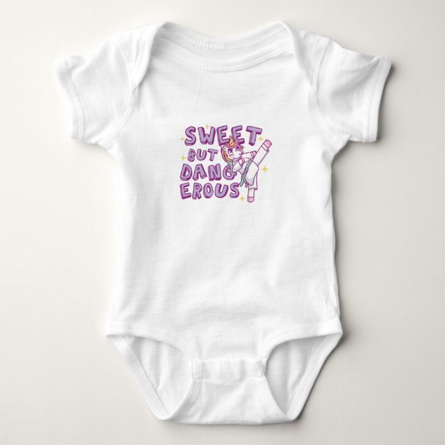 Sweet but dangerous Karate Unicorn Baby Bodysuit (Front)