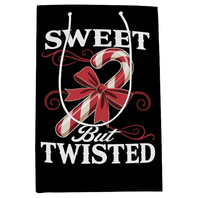 Sweet But Twisted Candy Cane Christmas Holiday Medium Gift Bag (Front)